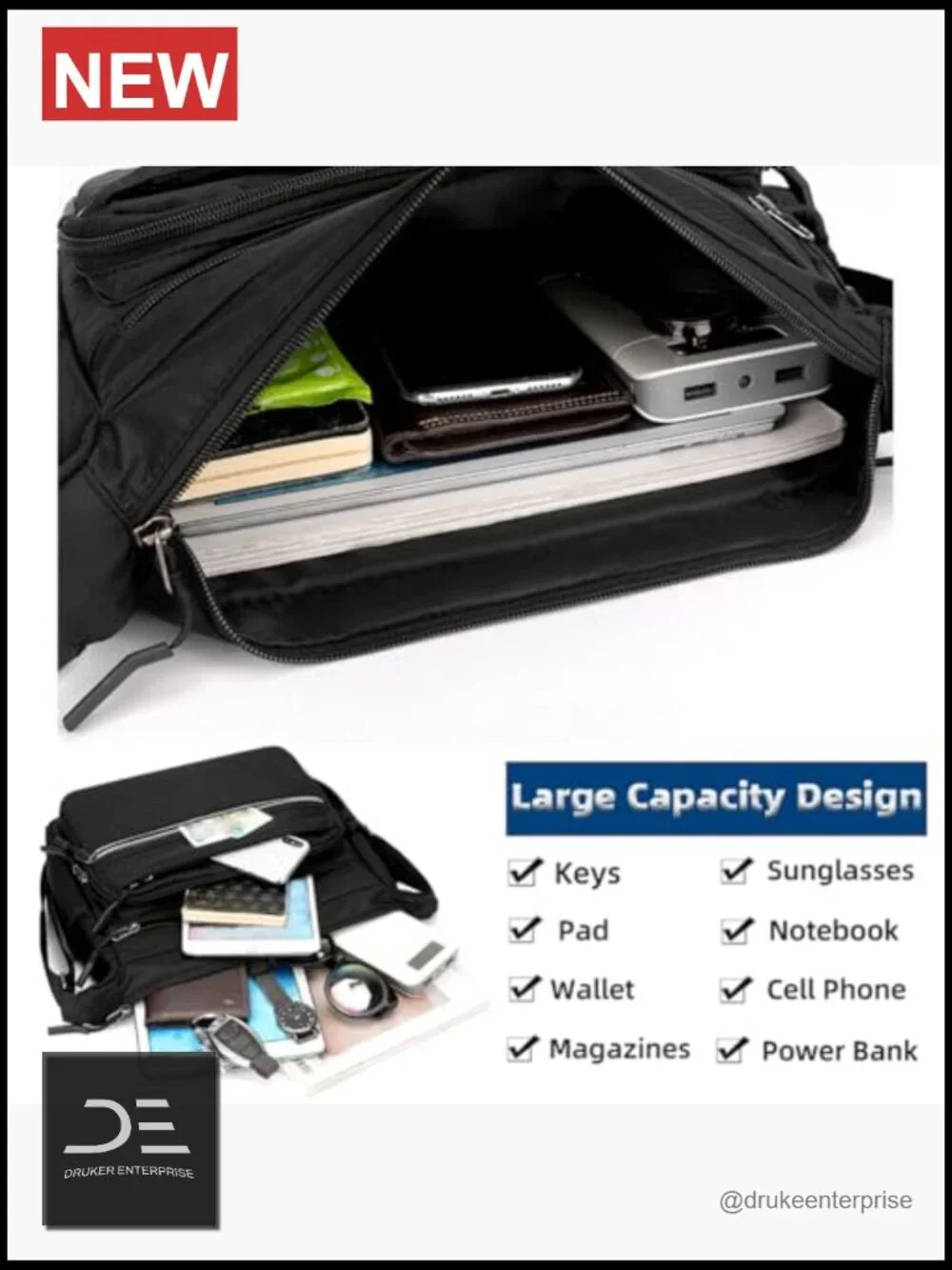 Nylon Waterproof Messenger Bag Multi-pocket Crossbody Shoulder Bag Travel